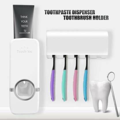 Toothpaste Dispenser with Toothbrush Holder