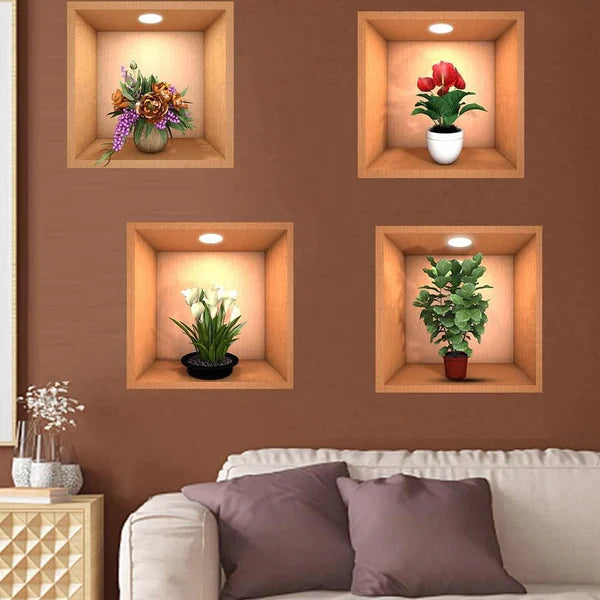 3D VASE WALL STICKER (PACK OF 4)