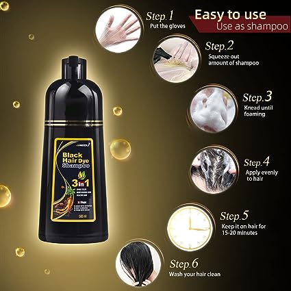 3-In-1 Black Hair Dye Shampoo