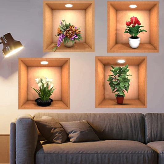 3D VASE WALL STICKER (PACK OF 4)
