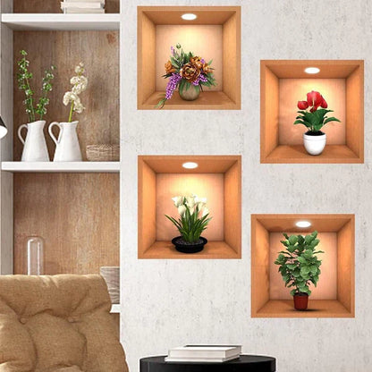 3D VASE WALL STICKER (PACK OF 4)
